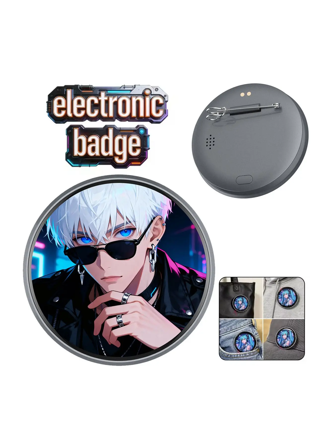Innovative Electronic Badge Brooch Clip, Lapel Pin, Upload Images Videos, Anime Role Play, Fashion Accessory for Bags and Clothing, Unisex, Valentine's Day Gift