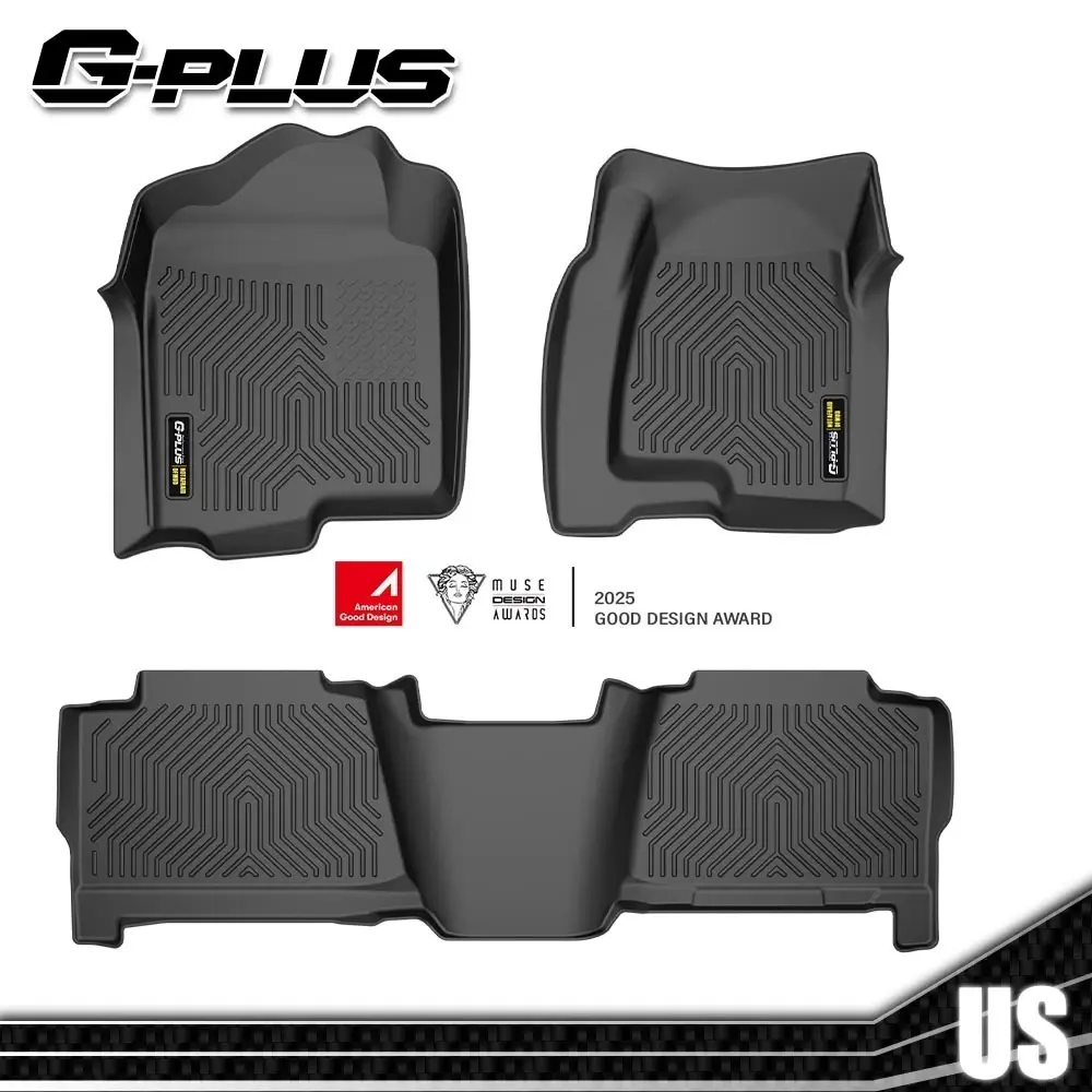 G-PLUS TPE Truck Floor Mats (Car Interior Accessory) for 1999-2006 Chevy Silverado/GMC Sierra Crew Cab, All-Weather, Waterproof, Anti-Slip 1st & 2nd Row Floor Liners Protector, Black