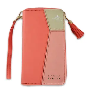 Bible in Spanish for Woman Checkbook Reina Valera 1960 Imitation Leather Tricolor Coral y Beige with Index
