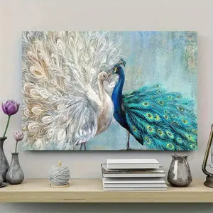 1PC Framed Canvas Nature-Inspired Peacock Art Print, Premium Canvas Painting, Living Room Wall Decor, Unique Home Accent, Ideal For Housewarming Gifts, Wildlife Art, Colorful Peacock Artwork, Perfect For Bedroom Or Office Decor