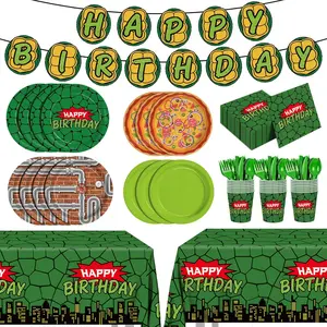 171pcs Turtle Birthday Party Supplies Include Plates Napkins Cups Tablecloths Banner Forks Knives Spoons for Kids Birthday Party Decorations Disposable Decor Paper Tableware Set Serves 24 People