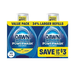 Dawn Powerwash Lemon Dish Spray, Liquid Dish Soap 2 Refills, 43 Fl Oz