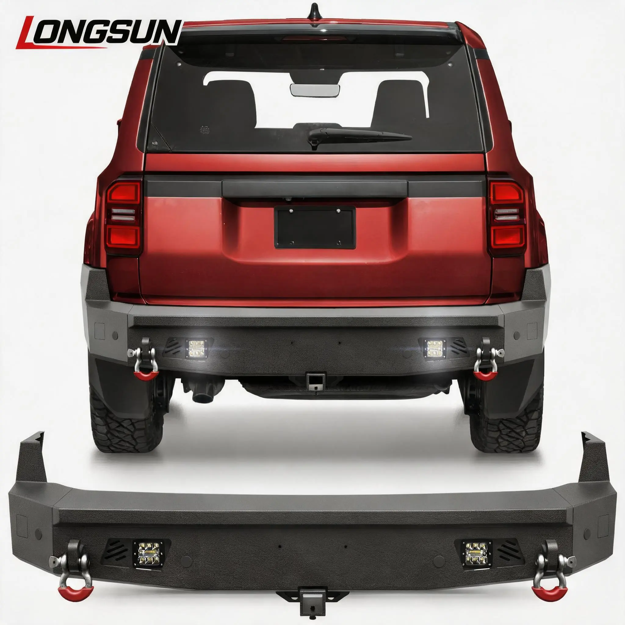 Longsun Custom Fit Rear Bumper for 2024-2026 Toyota Land Cruiser LC250 - Automotive Vehicle Replacement Part with Fog Lights, License Plate Lights, Registration Plate Holder, Car Accessories, Easy Installation, Parts, 2024-2026 Lc250