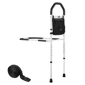 VEVOR Bed Rail for Elderly, Bedside Assist Rails with Supporting Leg and PU Handrail, Adjustable Height Carbon Steel Pipe Bedside Cane, Bed Bars for Seniors Patients, Fits King, Queen, Full, Twin