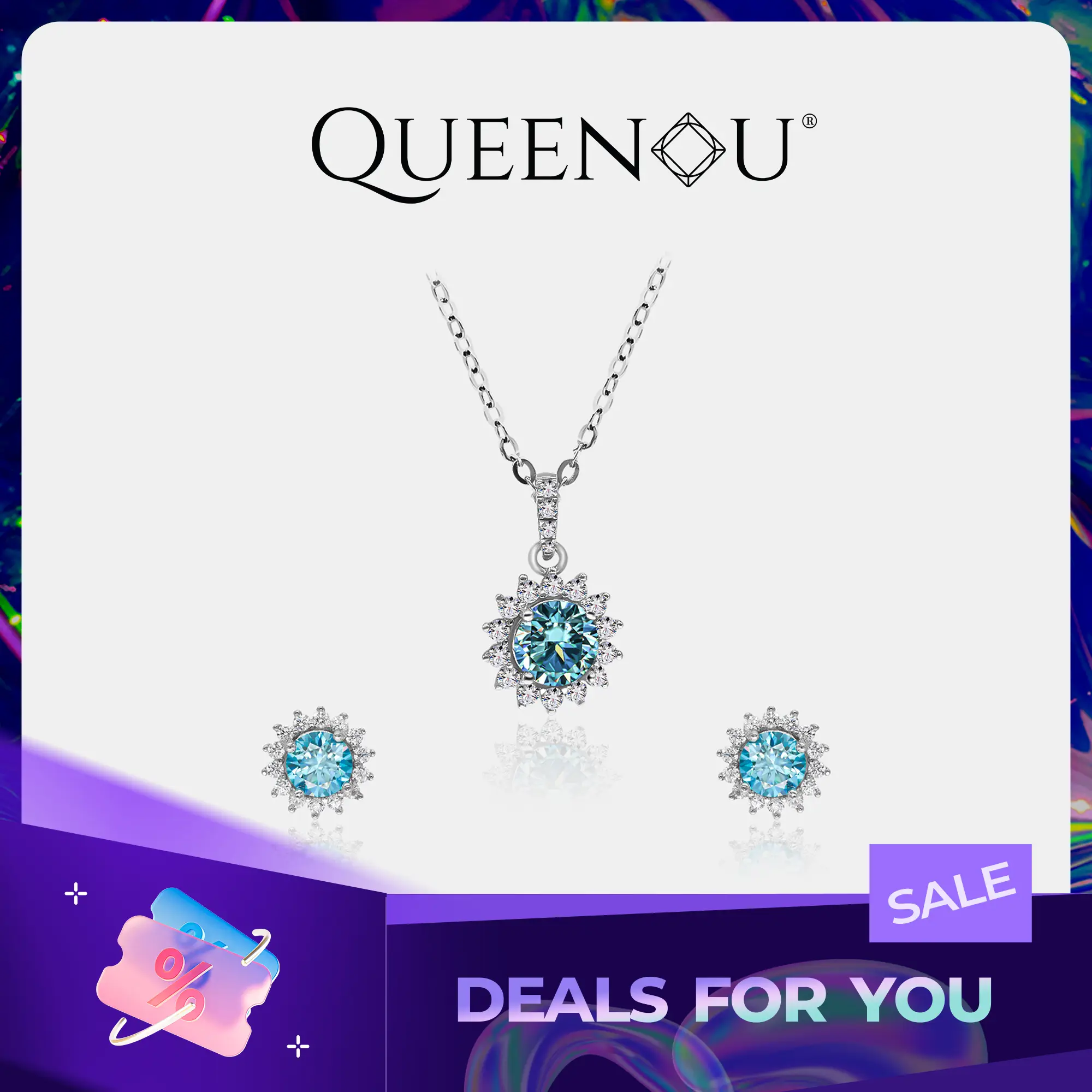 【798】"Springtime Symphony" Sunburst Synthetic Moissanite Colorful Floral Set