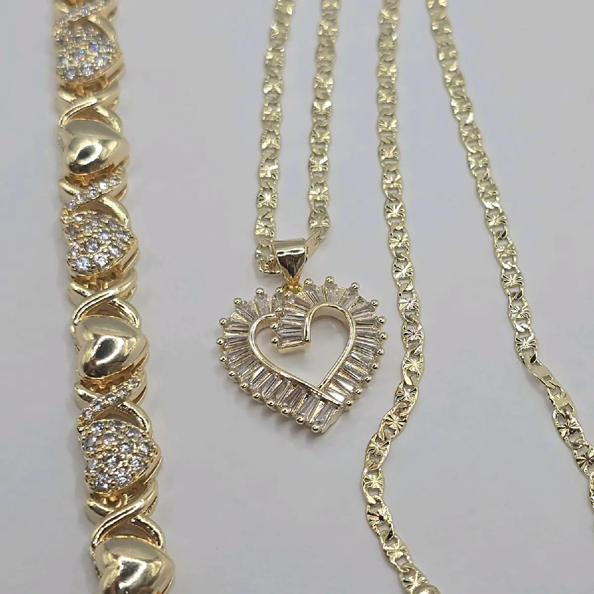 HEART'S beautiful ser necklace with fashion bracelet gold-plated clear stone's 18"inches 24"inches available