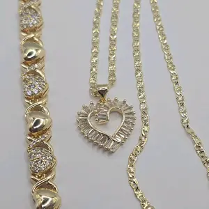 HEART'S beautiful ser necklace with fashion bracelet gold-plated clear stone's 18"inches 24"inches available