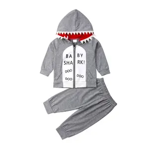Kids Toddler Boys Shark Costume Outfits Set Long Sleeve Hooded Zip Jacket Tops Casual Pants Spring Autumn Clothes Set