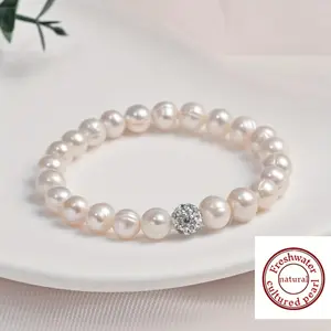 Two Sizes Available, a Natural Freshwater Cultured White Freshwater Pearls Bracelet for Women and Men. Pure Freshwater Pearls Bracelet, Matching Couple Freshwater Pearls Design. 4A High-quality Potato-shaped Freshwater Pearls with Natural G