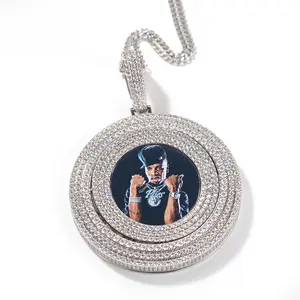 Custom Spinning Photo Pendant Necklace, 65mm DIY Personalized Hip Hop Charm, Copper Set AAA Cubic Zirconia Heavy Iced Out Jewelry, Perfect Festival Gift