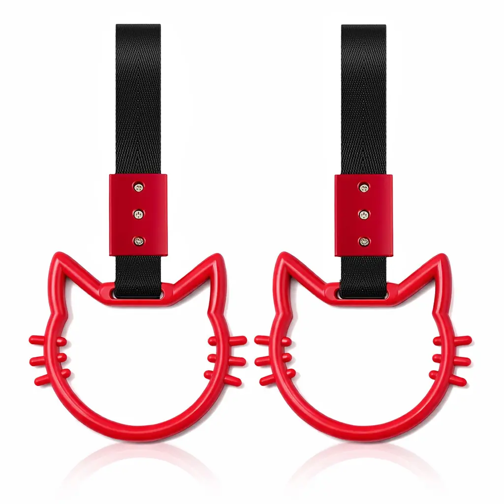 2 Pieces Cute JDM Cat Style Car Hand Strap, Adorable Cat-Shaped Drift Charm for Car Interior & Exterior Decoration