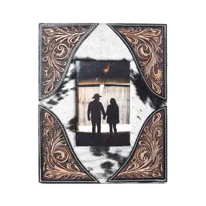 Myra Sequoia Whisper Handtooled Leather Photo Frame in Espresso Cream