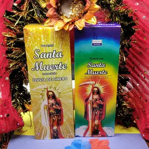 Darshan Santa Muerte Incense Two Whole Box bundle pack of 240 Sticks Total. Handmade with Very Pleasant Fresh Fragrance Aromatherapy Gold & Rainbow Perfume Scented