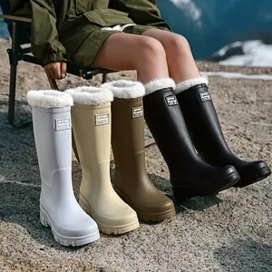 Women's High Quality Winter Snow Boots with Plush Fleece - Heavy-Duty PVC Upper, Warm Round Toe High-Cut Rain Boots for Hiking, Snow & Ice, Ideal for Camping & Outdoor Activities