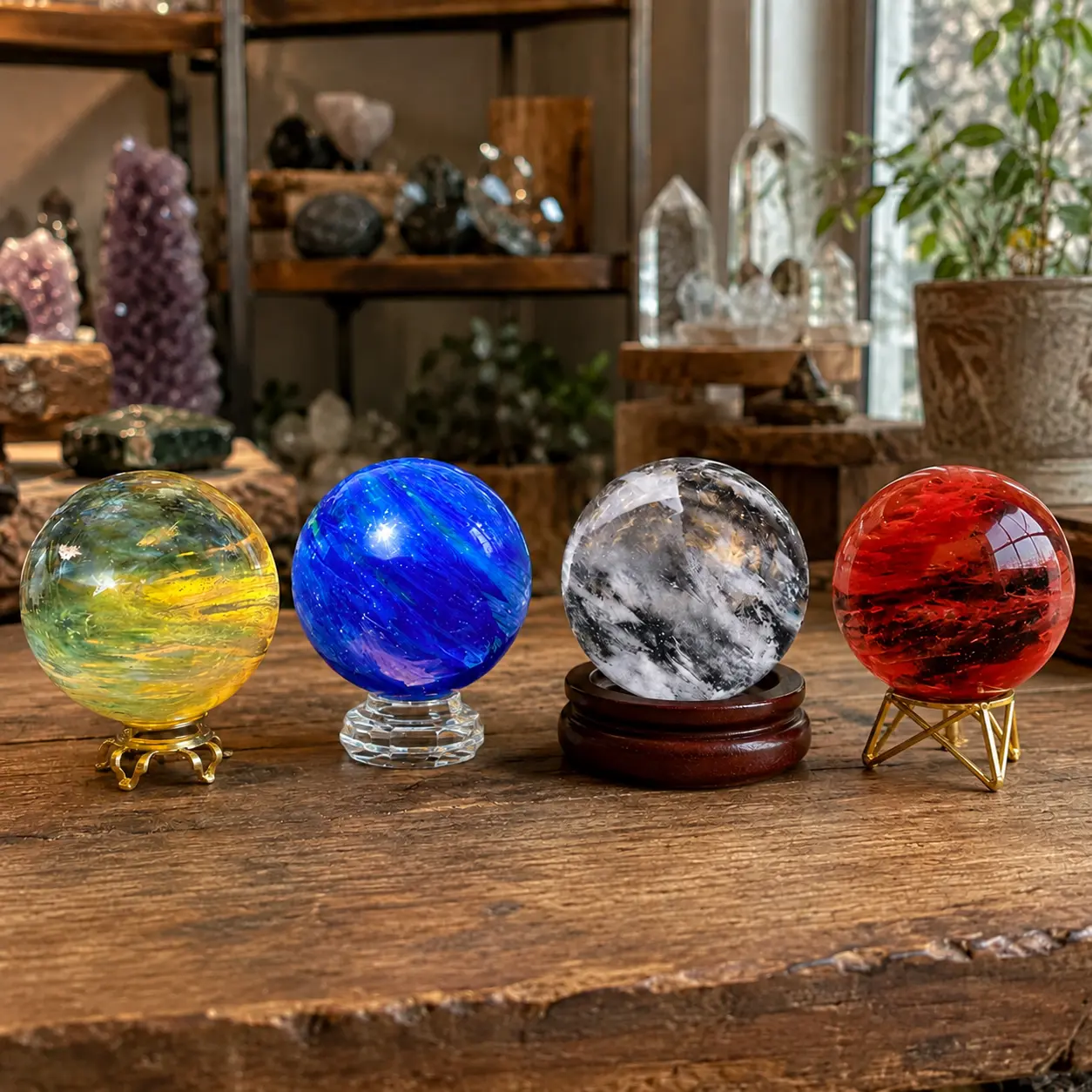 Multi-material crystal spheres: yellow, blue, white, and red smelted crystal spheres.Quartz Crystal Ball, Mineral Specimen, Unique Home Decor, Ideal Gift For Crystal Collectors.Bohemian Style Unique Texture for DIY Making,Christmas,Valentine'