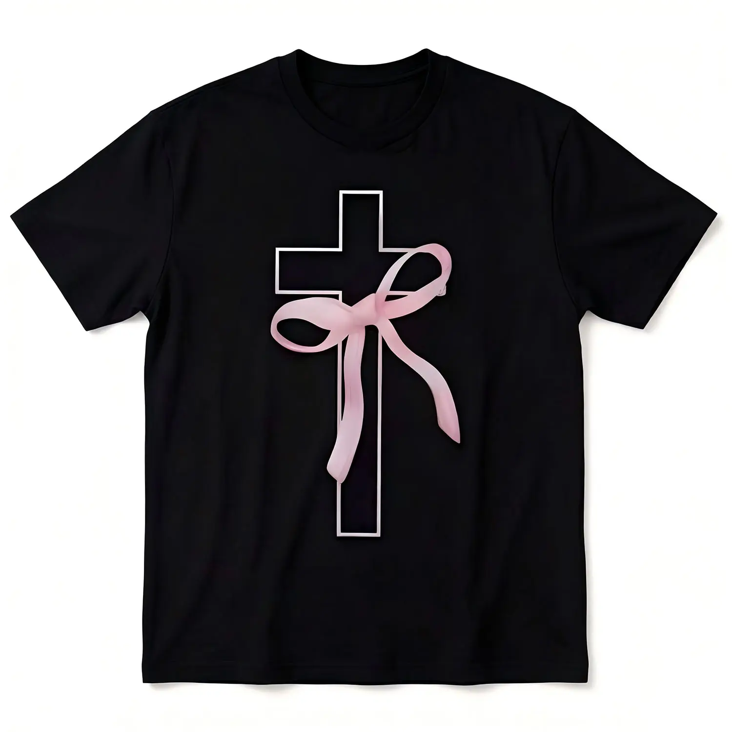 Pink Bow Cross John 3:16 Bible Verse T-Shirt,Unisex Crewneck T-shirt for Men And Women graphic tee