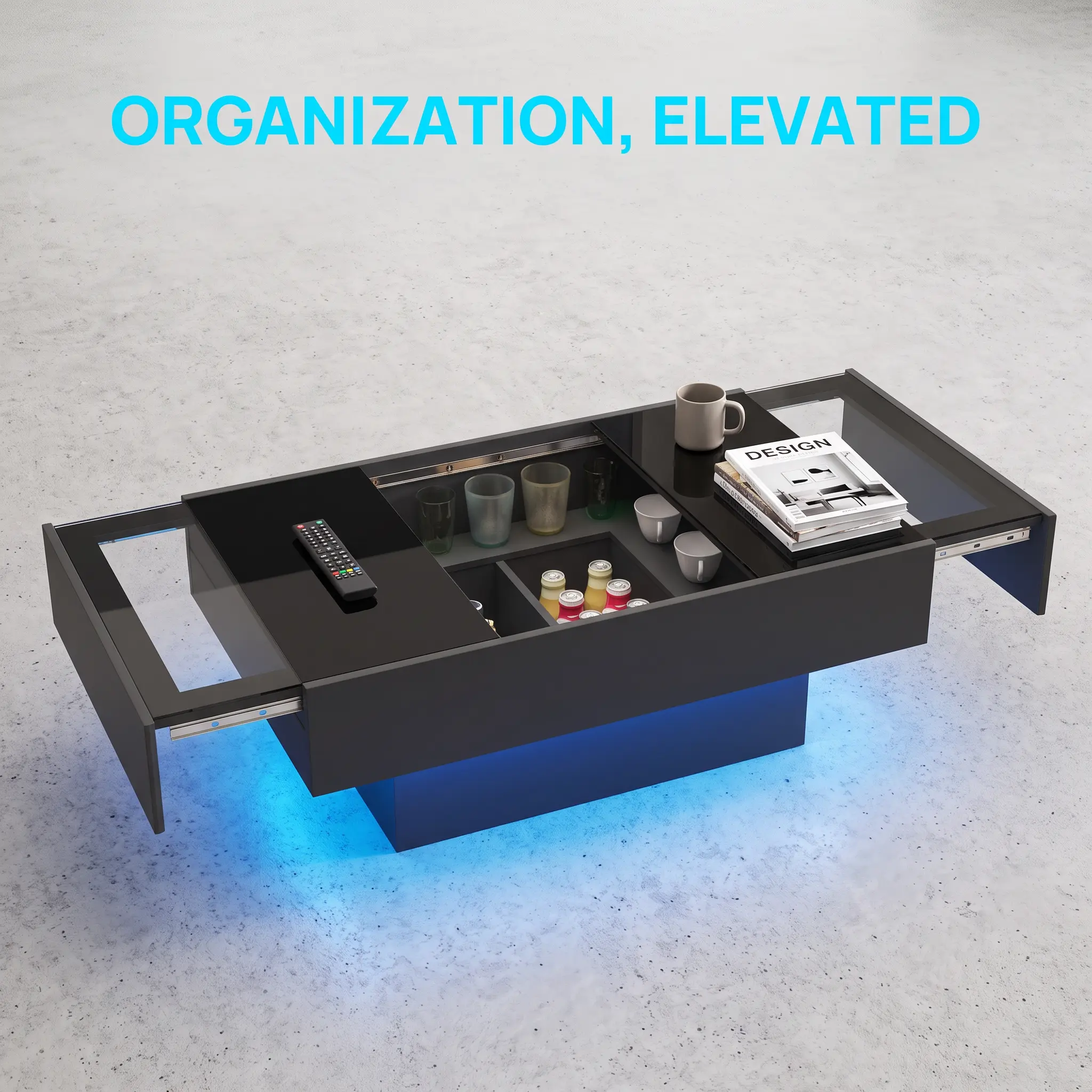 Modern Extendable Living Room Nesting Coffee Table - Sliding Tabletop, Hidden Storage Compartment, Multi-functional Indoor Center Table