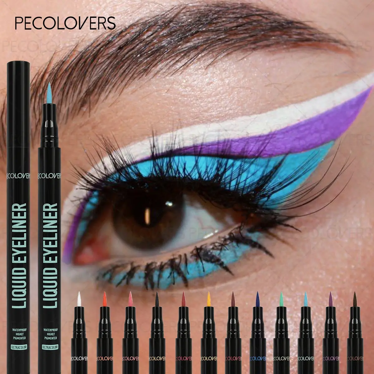 12PCS/Set Quick-Drying Long-Lasting Pigmented Waterproof Liquid Eyeliner, Eye Makeup Products - Gentle Formula, 12 Vibrant Colors, Smudge-proof, Smooth Application for Eye Makeup, Perfect for Music Festivals, Parties
