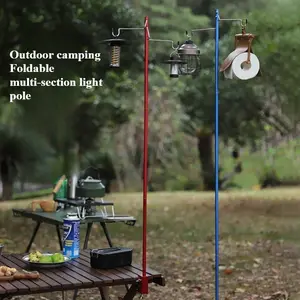 Outdoor Camping Ultra-Light Aluminum Alloy Folding Lamp Stand, Portable Table Lamp Pole, Camping Hanging Lamp Hanger Lighting Bracket, 4 Sections, Detachable and Arbitrarily Assemblable, Dual-Purpose for Table and Ground