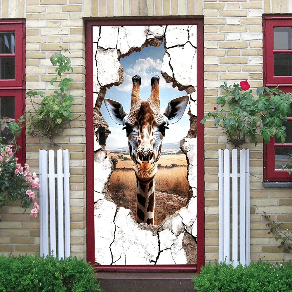 2pcs   Giraffe Wall Sticker Creative Animal Decor Self Adhesive Removable Art Decal for Living Room Bedroom Kids Room  Collage Self-Adhesive Door Sticker