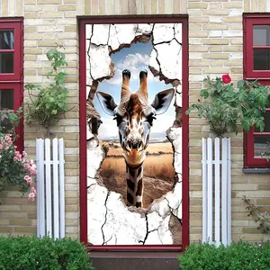 2pcs   Giraffe Wall Sticker Creative Animal Decor Self Adhesive Removable Art Decal for Living Room Bedroom Kids Room  Collage Self-Adhesive Door Sticker