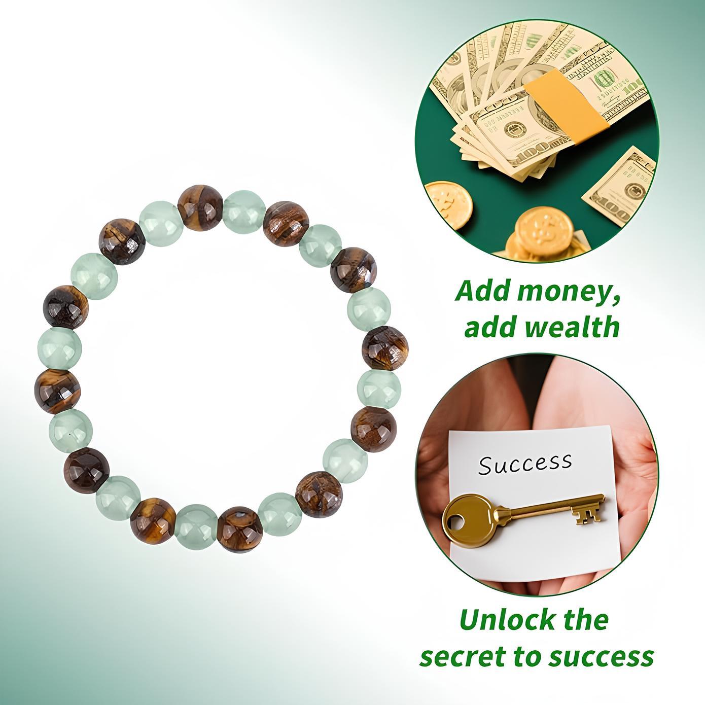 Money Attraction Crystal Bracelet – Green Aventurine, Tiger Eye & Obsidian, Protection & Luck Beaded Bracelet for Men & Women