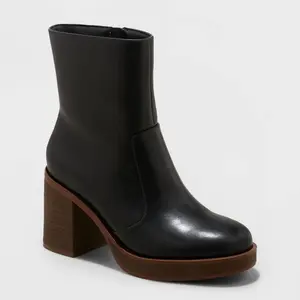 Universal Thread Women's Faux Leather Ankle Platform Boots Memory Foam