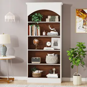 LITTLE TREE 5-Shelf White Bookcase, 70.9'' Tall Bookshelf with Storage Shelves, Vintage Free-Standing Library Book Shelving Unit for Living Room, Home Office