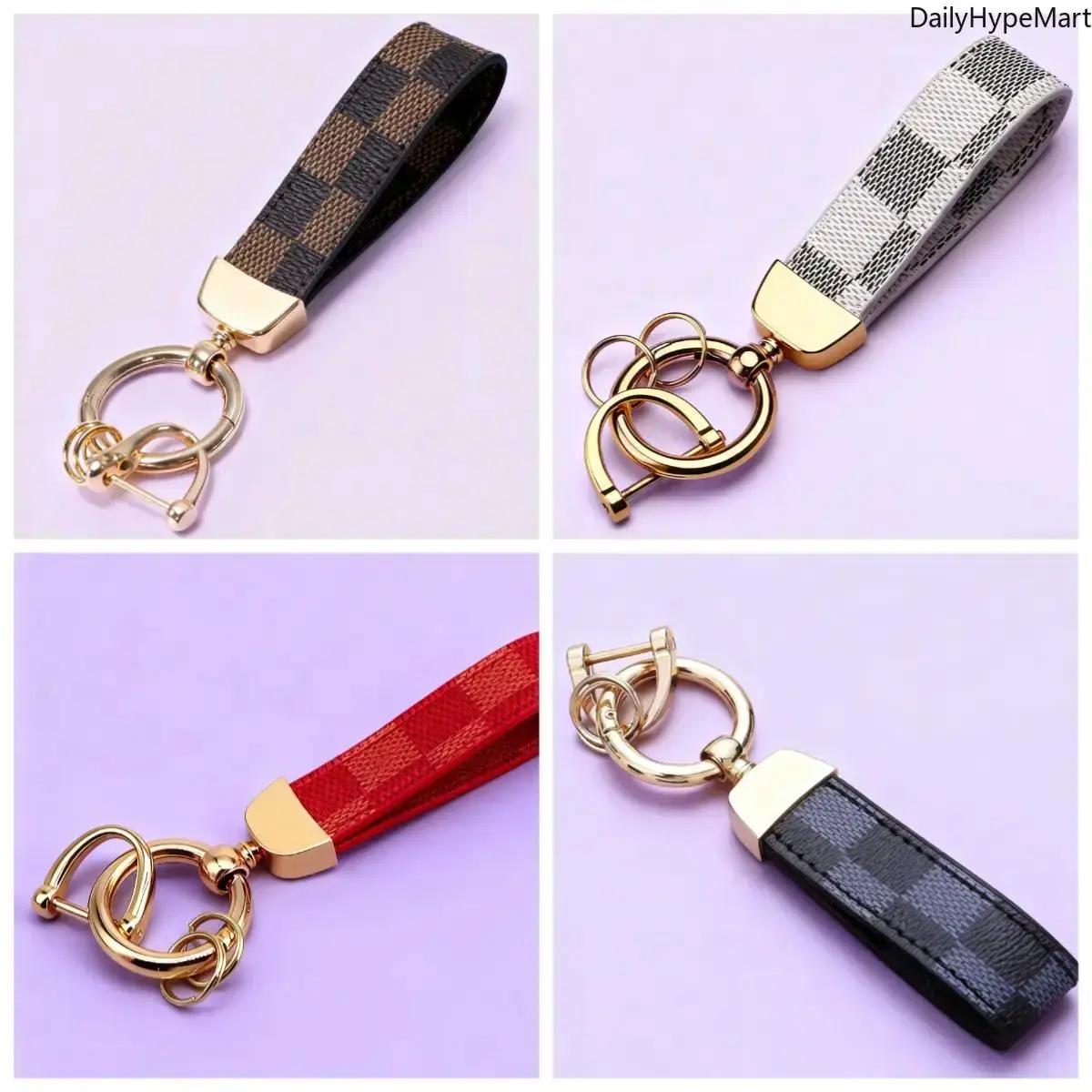Leather Print Car Keychain for Men's Accessories, Universal Horseshoe-Shape Metal Buckle, Daily Fashion Accessory, Car Accessories