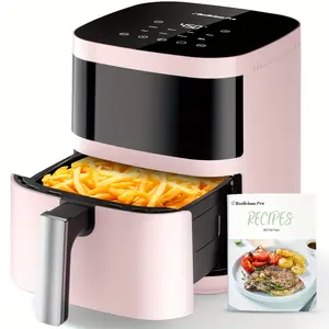Beelicious Pro 806 8-in-1 Smart Air Fryer: 4QT Compact with Viewing Window, Flavor-Lock Tech & Digital Touchscreen, 12 Presets, Shake Reminder, Dishwasher-Safe Basket - Pink 450°F for 1-3 People, Very Small Air Fryer