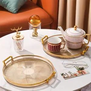 Acrylic Dessert Plate Reusable Snack Tray Bread Dish Cup Holder Coffee Mug Decorative Fruit Bowl Kitchen Utensils Salad Serving Plates