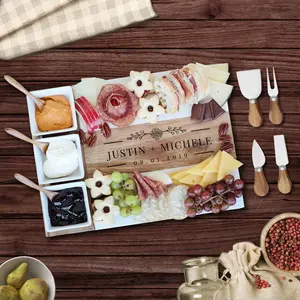 Custom 11 pcs Marble & Wood Charcuterie Set: Personalized Cheese Board, Ideal for Weddings, Anniversaries, Housewarmings, Engagements, Thanksgiving, Christmas. Modern Rustic Serving Platter #GiftIdea, #EngravedGift-ADD PERSONALIZATION IN THE NOTES