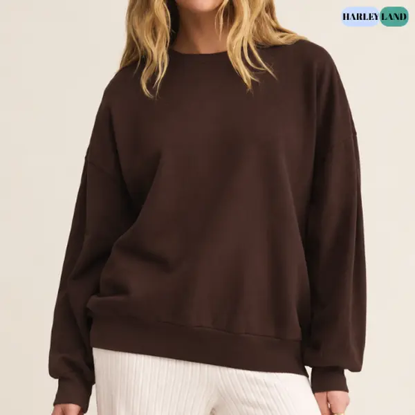HarleyLand Women’s Loose-Fit Cotton Blend Fleece Crewneck Sweatshirt, Long-Sleeve Unisex Everyday Pullover, Foldable Comfy Basic Top for Fall-Winter Seasons