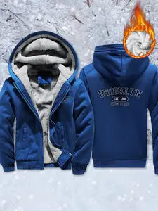 Brooklyn 1898 Print Thicken Coats Men Zipper Fleece Clothes Oversized Fashion Sportswear Winter Casual Jacket