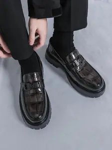 Men's Business Style Crocodile Embossed Loafers, Fashionable Comfortable Solid Color Loafers for Daily Wear, Lightweight Breathable Shoes for All Seasons