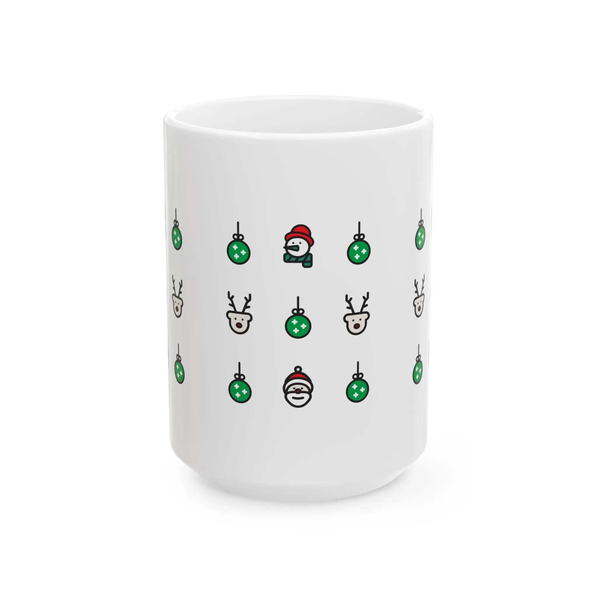 Holiday Cheer 15oz Mug, Christmas Coffee Cup, Snowman Reindeer Design, Festive Ceramic Tea Mug, Joyful Cup