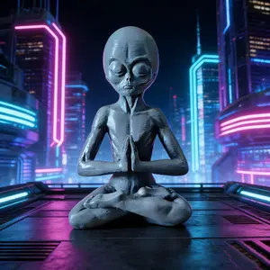 Alien Statue Meditation Resin Ornament, Meditation Alien Resin Ornament, Home Decor for Living Room Bedroom Garden Office