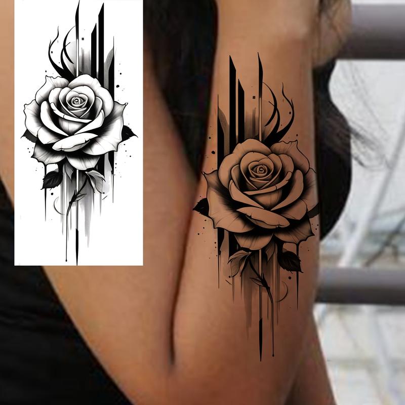 6-Pack PVC Rose Shape Glitter Temporary Tattoos with Butterflies, Waterproof Long-Lasting Body Art Stickers for Beauty & Personal Care, Party Favors for Arm or Thigh Use (No Battery Needed)