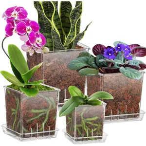 Clear  Pots, 6/5/4/3 Inch Set of 4  Pot with Drainage Holes and  for Indoor Outdoor , Breathable Plastic Planters Orchid Pot for Repotting