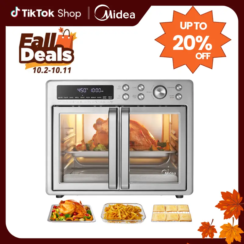 Midea Flexify French Door Air Fryer Toaster Oven Combo 26.4 QT, Extra Large Countertop Air Fryer Oven 10-in-1 Combo 25% Faster Cooking & 90% Less Oil,