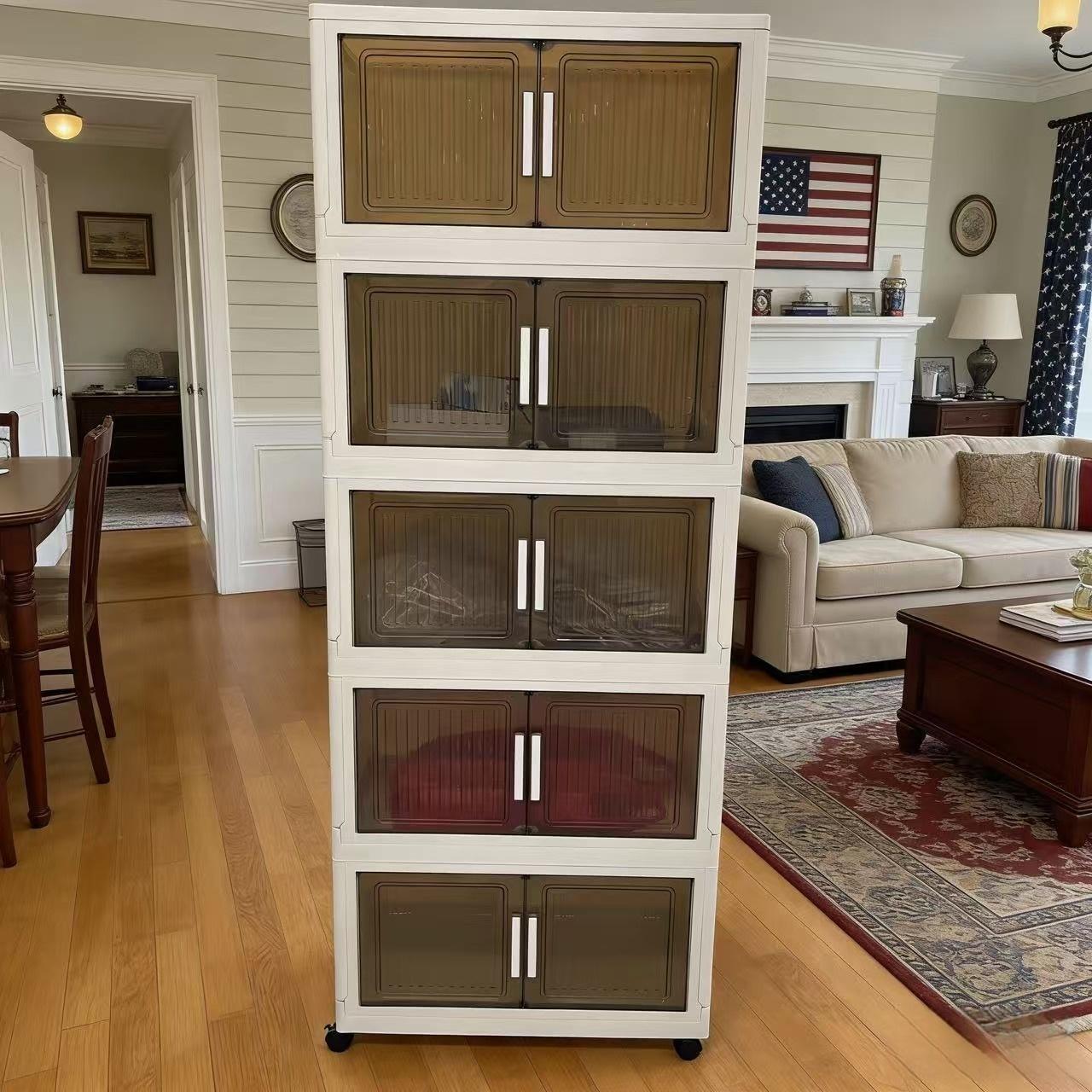 5 Layer White 70CM/27.55in Foldable Storage Box With Multi-tier & Doors, Stackable Shoes Storage Containers For Sundries, Books, Clothes, Household Storage Organizer For Closet, Wardrobe,  Bathroom, Office, Kitchen