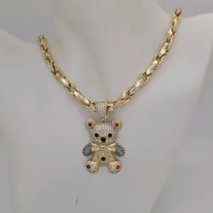 Gold Chain Necklace with Sparkling Teddy Bear Pendant 484 y Dije Osito 228