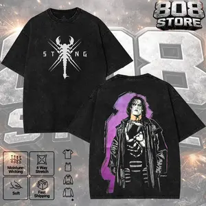 WWE Sting Washed T-Shirt | Vintage Graphic Design | Iconic Wrestling Print | Classic Fan Apparel Cotton Fabric