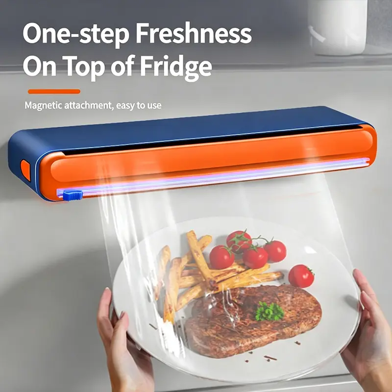 Upgraded plastic film dispenser with sliding cutter, adjustable protective film dispenser, wall-mounted and drawer-style food packaging organizer, kitchen tools, cookware, kitchen tools, small kitchen gadgets, home kitchen accessories