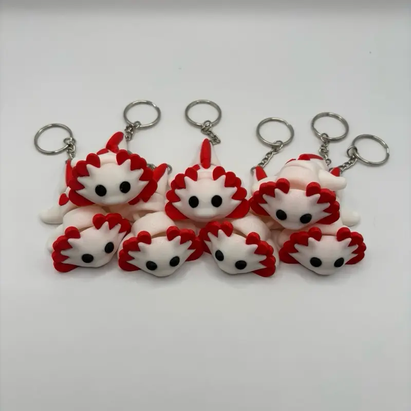 Axolotl Fidget Toy Keychain Accessory - Red & White Design, Keyring Attachment, Fun and Engaging Fidget Toy purse wrist strap