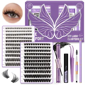 Eyelash Extension Kit, 1 Box Individual False Eyelashes DIY Cluster Lashes with Eyelash Glue & Tweezers & Brush & Eyelash Remover, Professional Eye Makeup Accessories, Cosmetic