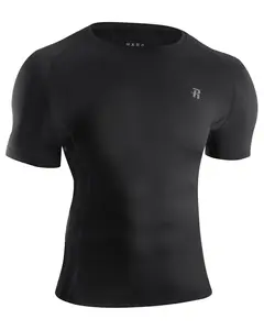 Runhit Men's Quick-Dry Compression Tee 2XL - Summer Elastic Mesh Underarms 88% Polyester 12% Spandex Four-Way Stretch Breathable Moisture-Wicking
