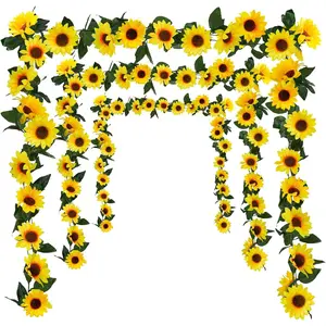 3 Pack Artificial Sunflower Garland, 7.5ft/Strand Silk Sunflowers Hanging Vines Flowers with Green Leaves for Room Kitchen Garden Birthday Wedding Party Table Decor Large
