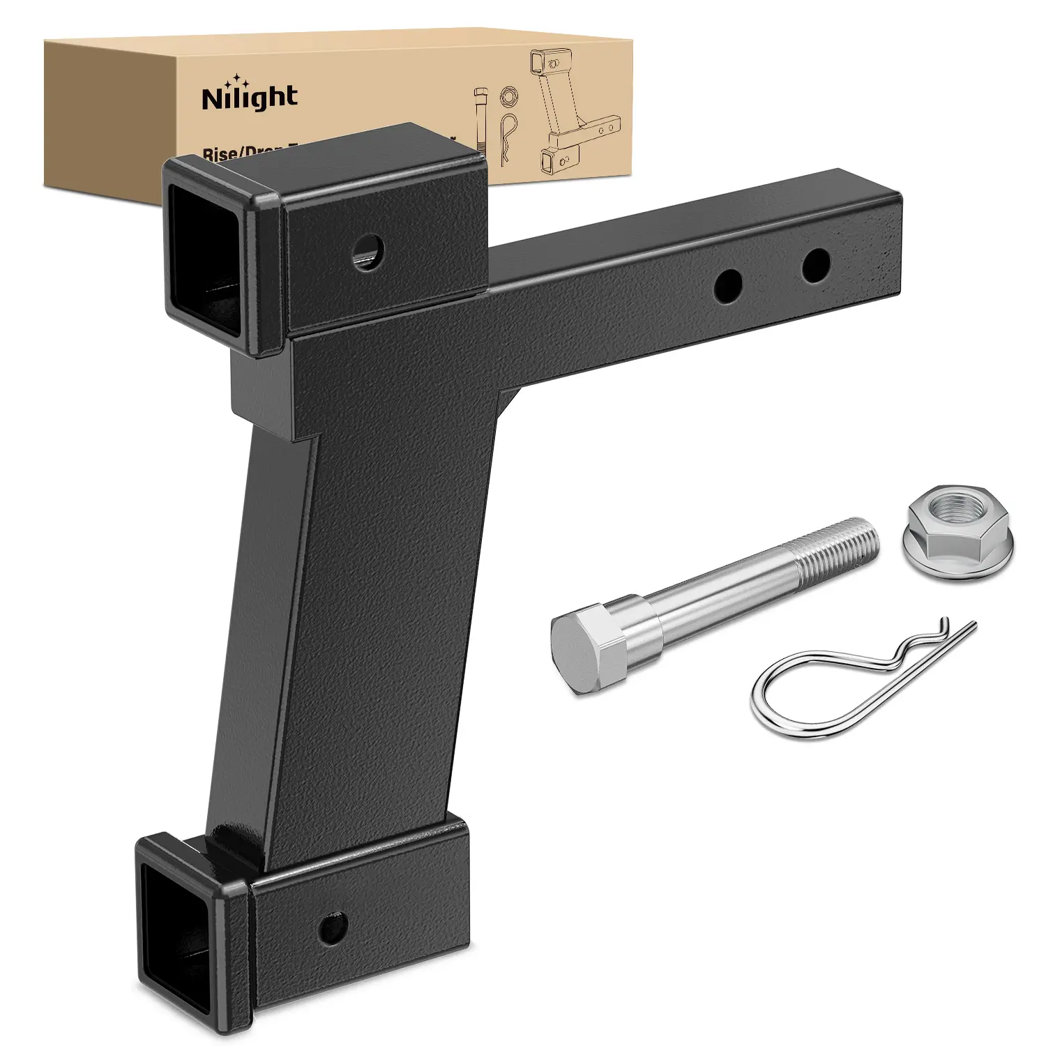 Nilight Trailer Hitch Extension Riser for 2 Inch Receiver with 2 and 10Inch Rise or Drop with Bolt Nut Clip 10,000 lbs Capacity Adjustable Extend 8 Inch 10 Inch Length Black Coated for Class I-VI Receivers