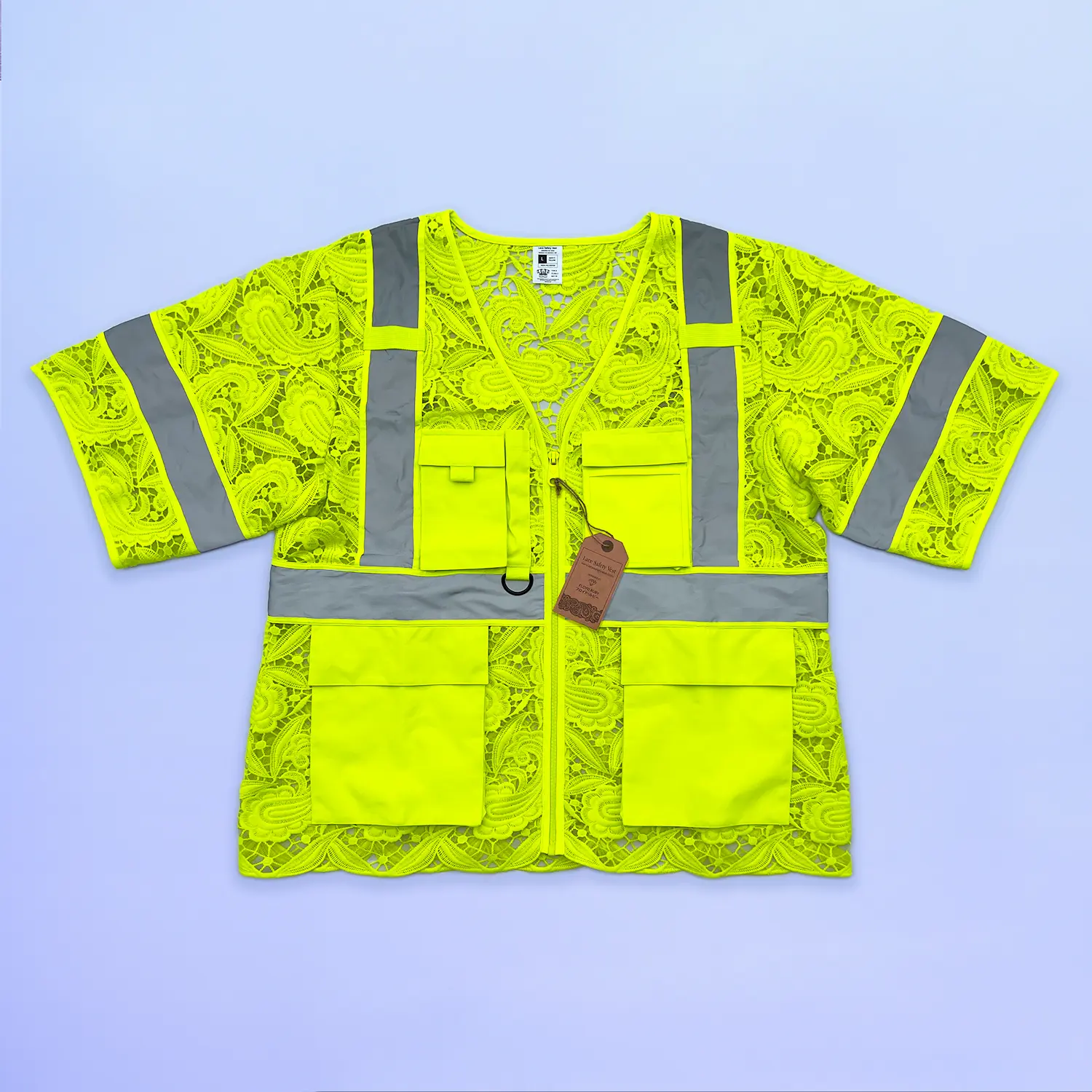 Lace Safety Vest with Pockets Class 3 - Stylish Mesh Workwear for Women & Men - in Neon Yellow, Pink, Orange and Black